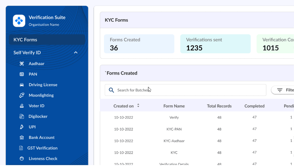 Verity KYC verification dashboard preview